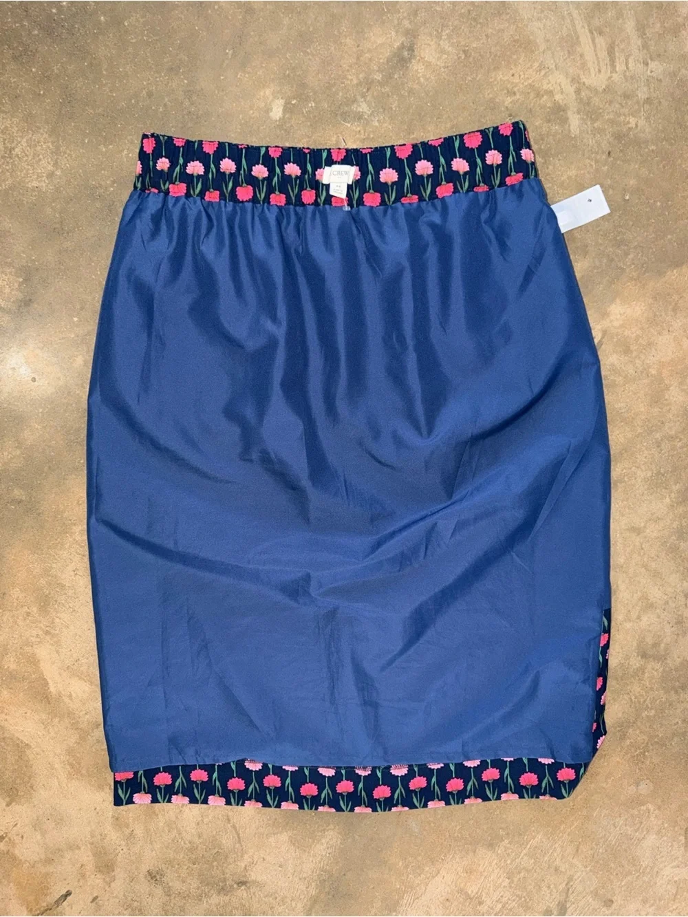 J. Crew Navy Pink Floral Pencil Skirt Elastic Waist Pockets NWOT Size M